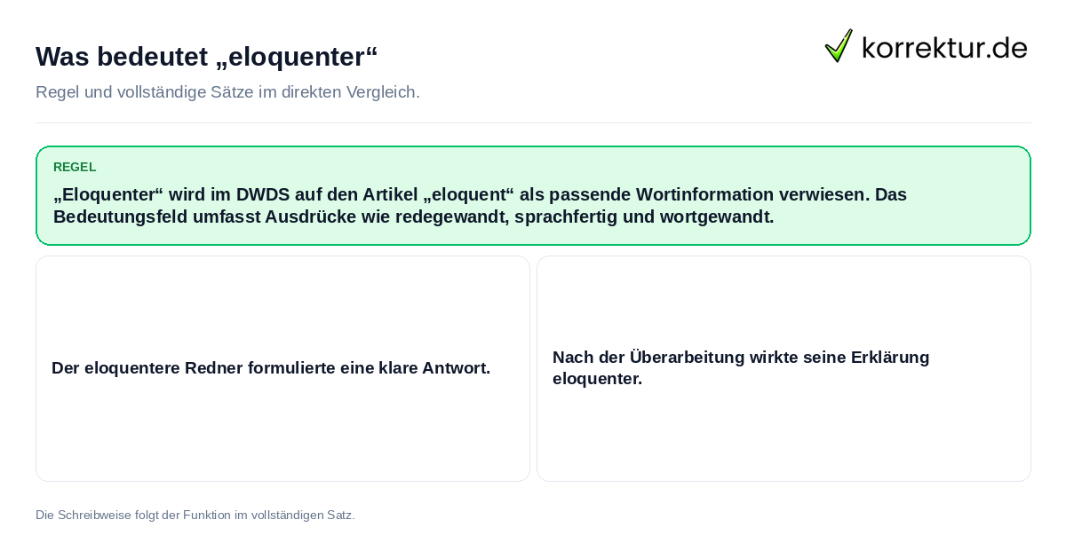 Was bedeutet „eloquenter“ Konkrete Regel und vollständige Beispielsätze zu Was bedeutet „eloquenter“