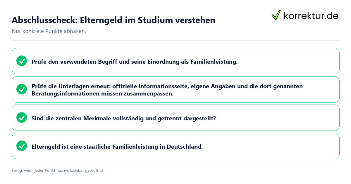Konkreter Abschlusscheck zu Elterngeld im Studium verstehen