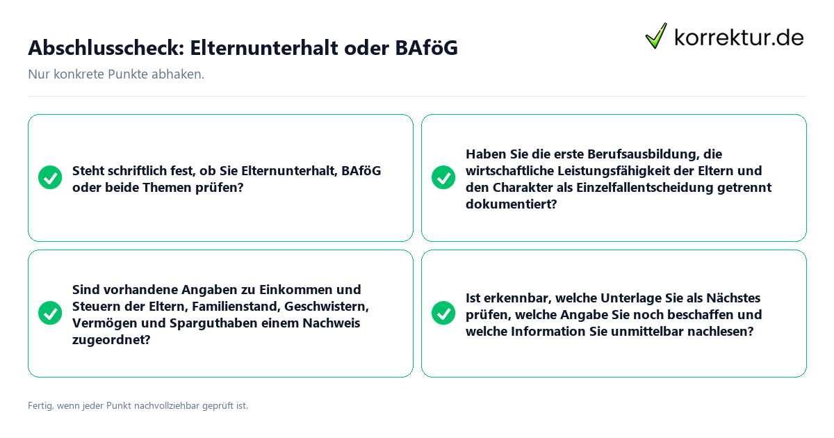 Abschlusscheck: Elternunterhalt oder BAföG Konkreter Abschlusscheck zu Elternunterhalt oder BAföG