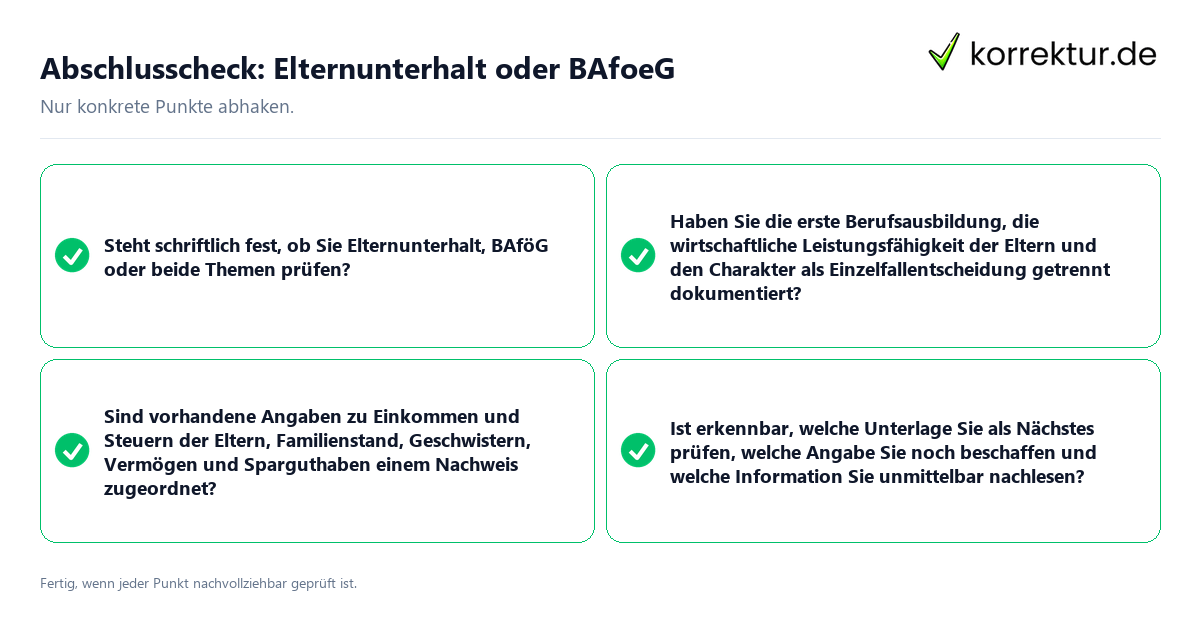 Konkreter Abschlusscheck zu Elternunterhalt oder BAfoeG