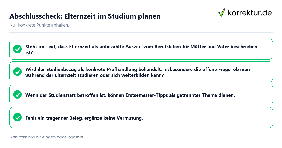 Abschlusscheck: Elternzeit im Studium planen Konkreter Abschlusscheck zu Elternzeit im Studium planen