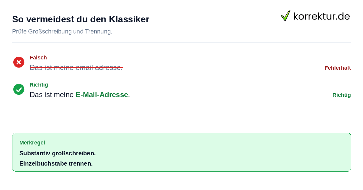 Rotstiff Korrektur E-Mail falsche Schreibweise Beispiel