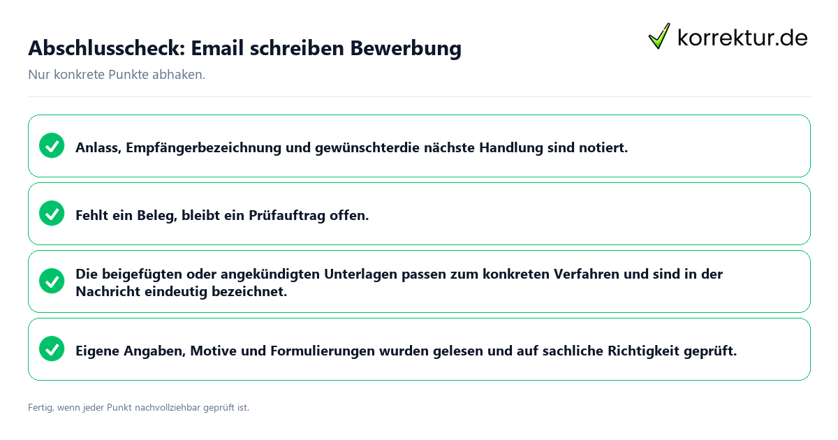 Konkreter Abschlusscheck zu Email schreiben Bewerbung