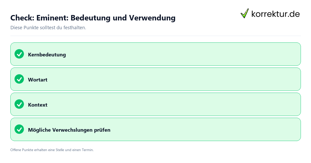 Eminent: Bedeutung und Verwendung mit Checkliste für Unterlagen und nächste Schritte