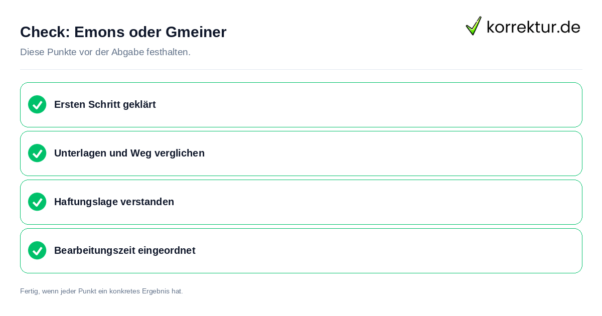 Check: Emons oder Gmeiner Emons oder Gmeiner: Prüfliste mit vier Punkten
