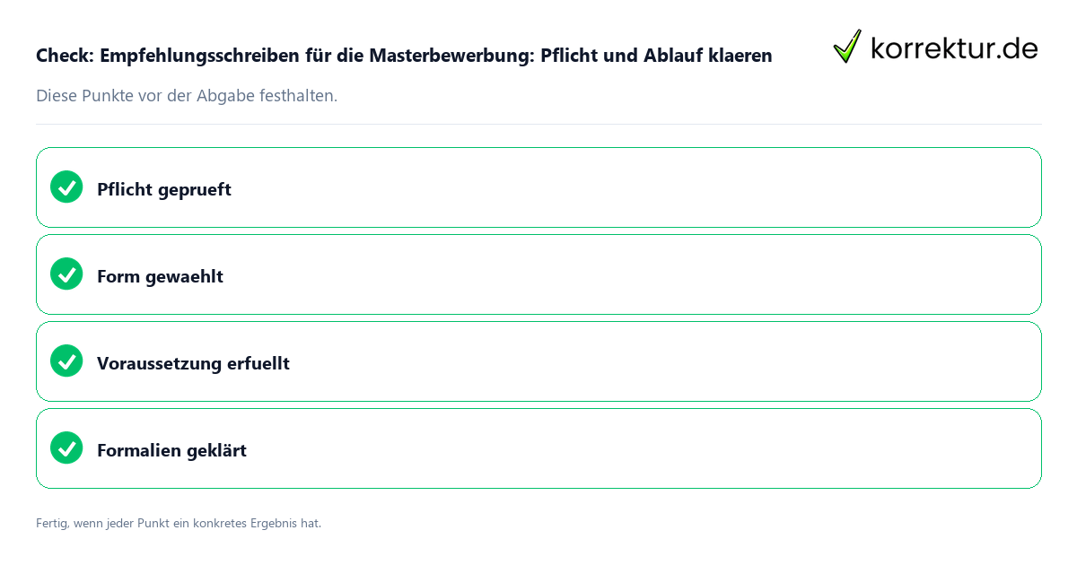 Empfehlungsschreiben für die Masterbewerbung: Pflicht und Ablauf klären: Prüfliste mit vier Punkten