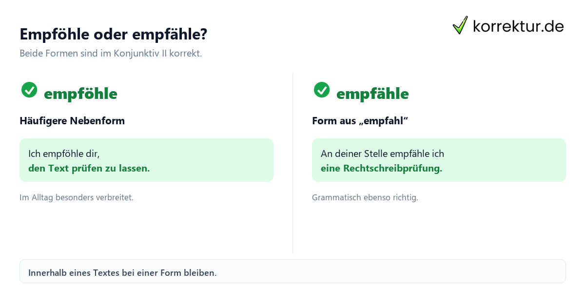 Empföhle oder empfähle? Empföhle oder empfähle: Beide korrekten Konjunktiv-II-Formen im Vergleich