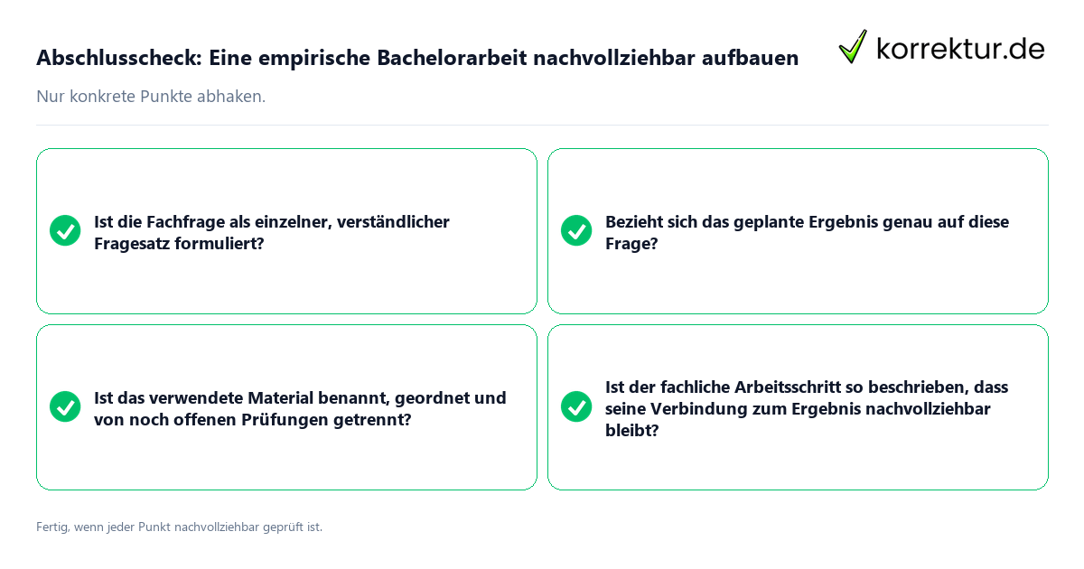 Konkreter Abschlusscheck zu Eine empirische Bachelorarbeit nachvollziehbar aufbauen