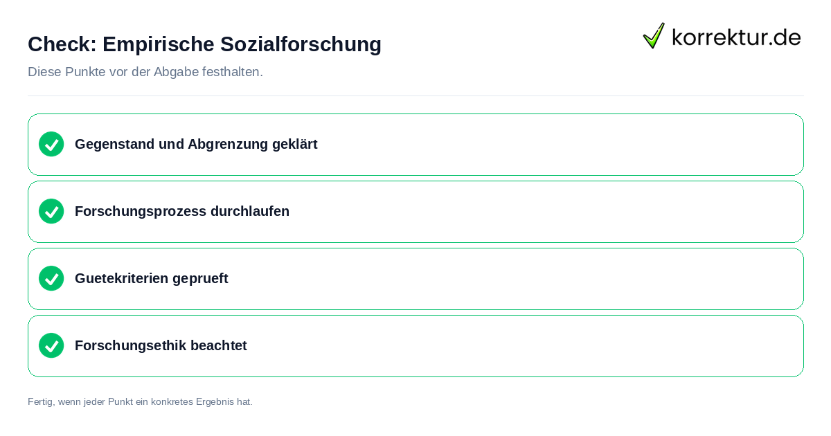 Empirische Sozialforschung: Prüfliste mit vier Punkten