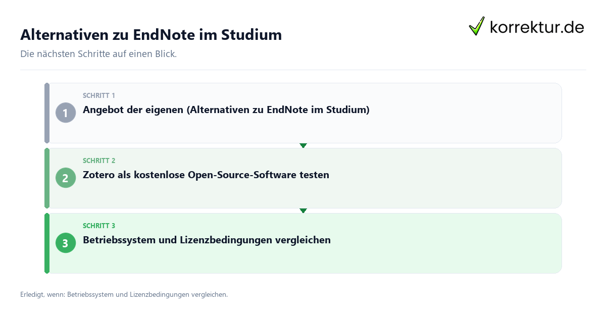 Alternativen zu EndNote im Studium Alternativen zu EndNote im Studium mit einem Ablauf aus Prüfung, Kontakt und Dokumentation