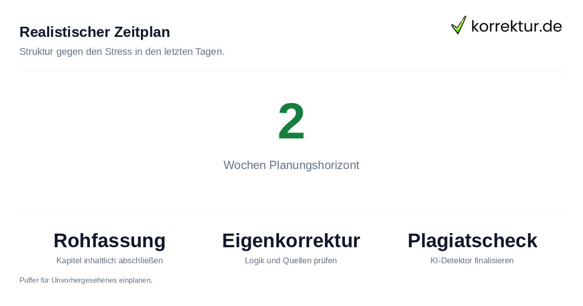 Realistischer Zeitplan Zeitplan für die letzte Woche vor der Abgabe mit Code ENDSPURT10