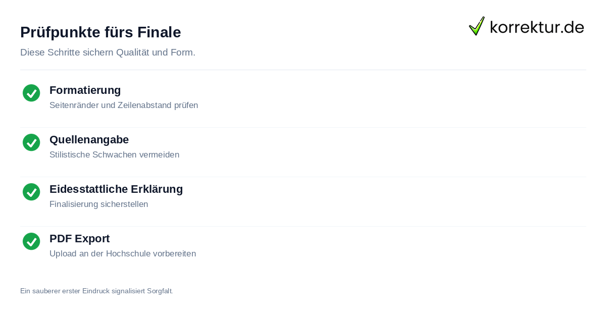 Prüfpunkte fürs Finale Checkliste für die finale Prüfung deiner akademischen Arbeit
