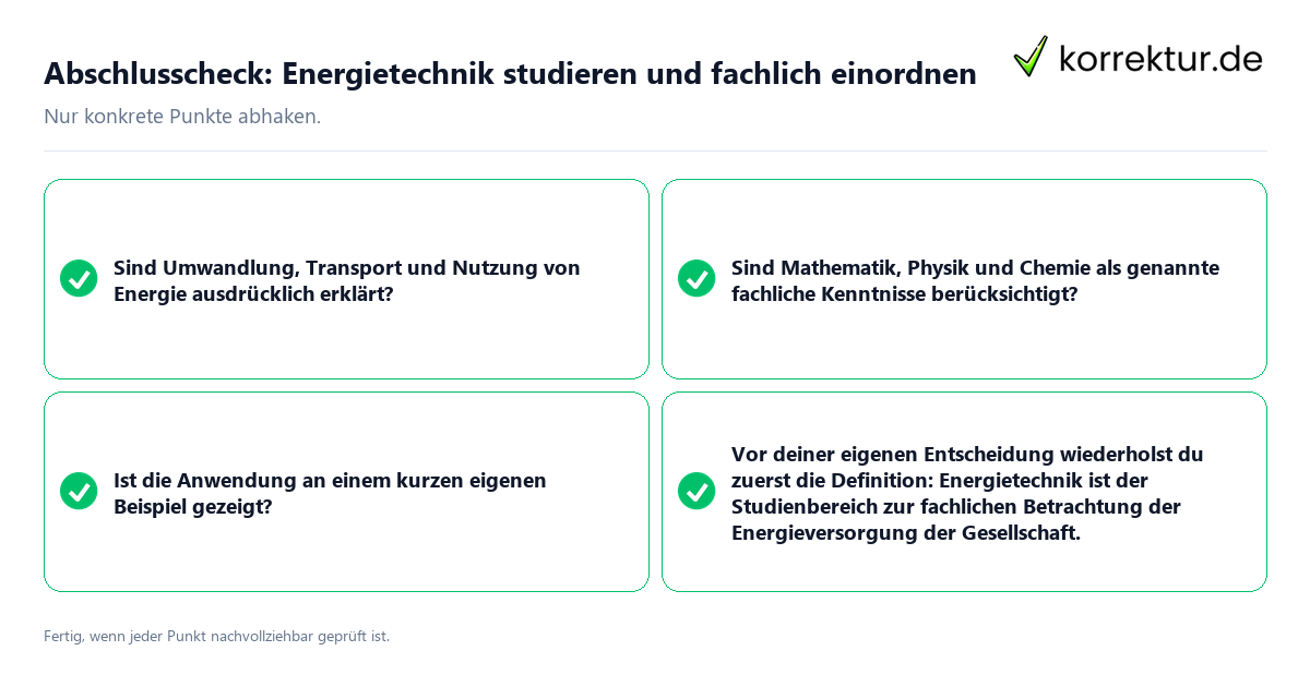 Konkreter Abschlusscheck zu Energietechnik studieren und fachlich einordnen