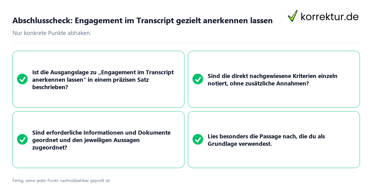 Konkreter Abschlusscheck zu Engagement im Transcript gezielt anerkennen lassen