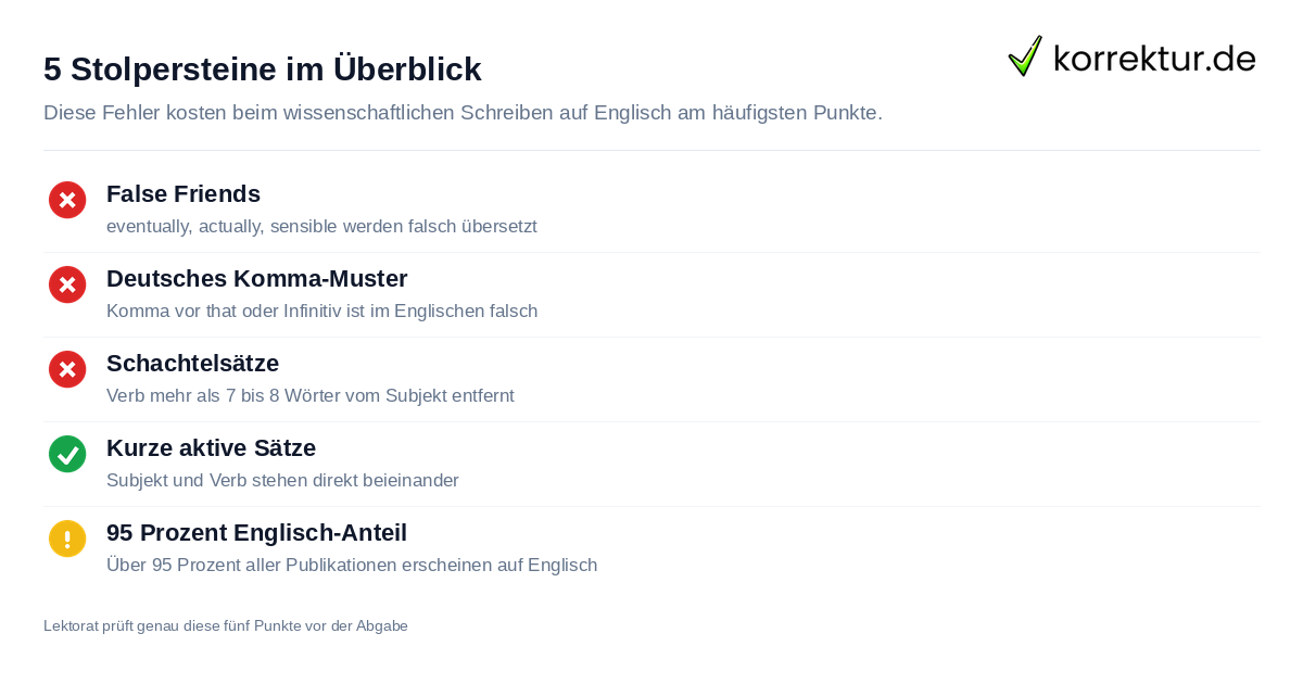 Checkliste zu den 5 Stolpersteinen beim wissenschaftlichen Schreiben auf Englisch