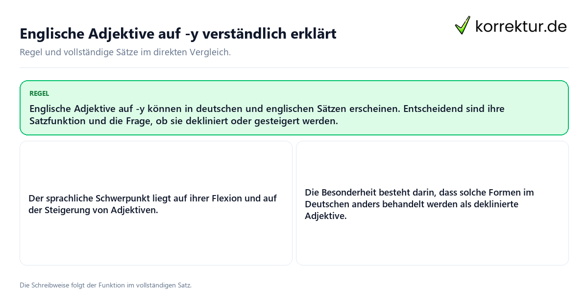 Englische Adjektive auf -y verständlich erklärt Konkrete Regel und vollständige Beispielsätze zu Englische Adjektive auf -y verständlich erklärt