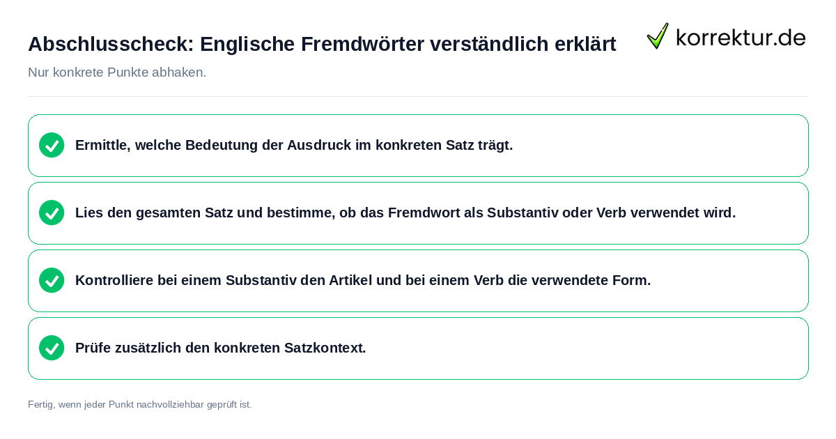 Konkreter Abschlusscheck zu Englische Fremdwörter verständlich erklärt