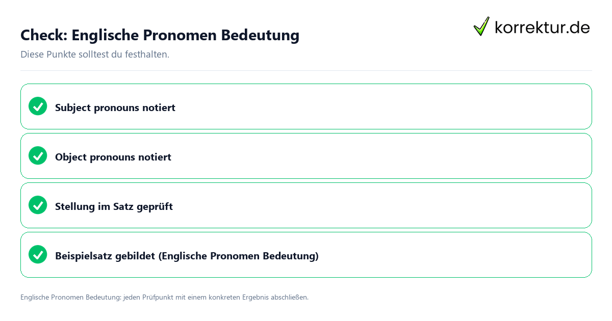 Englische Pronomen Bedeutung mit einer themenspezifischen Checkliste
