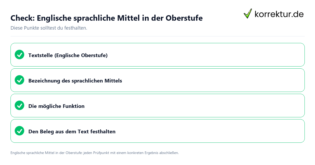 Englische sprachliche Mittel in der Oberstufe mit einer themenspezifischen Checkliste
