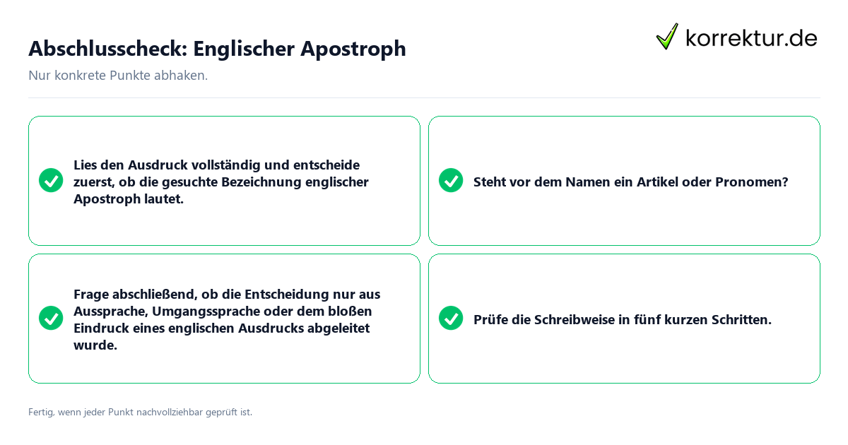 Konkreter Abschlusscheck zu Englischer Apostroph