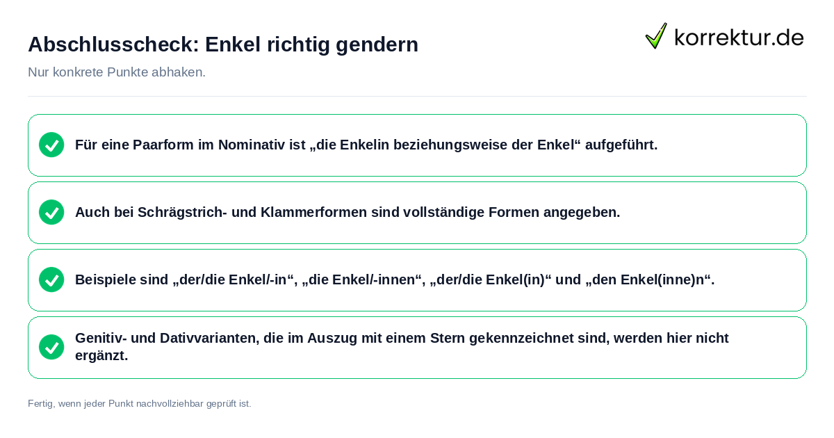 Abschlusscheck: Enkel richtig gendern Konkreter Abschlusscheck zu Enkel richtig gendern