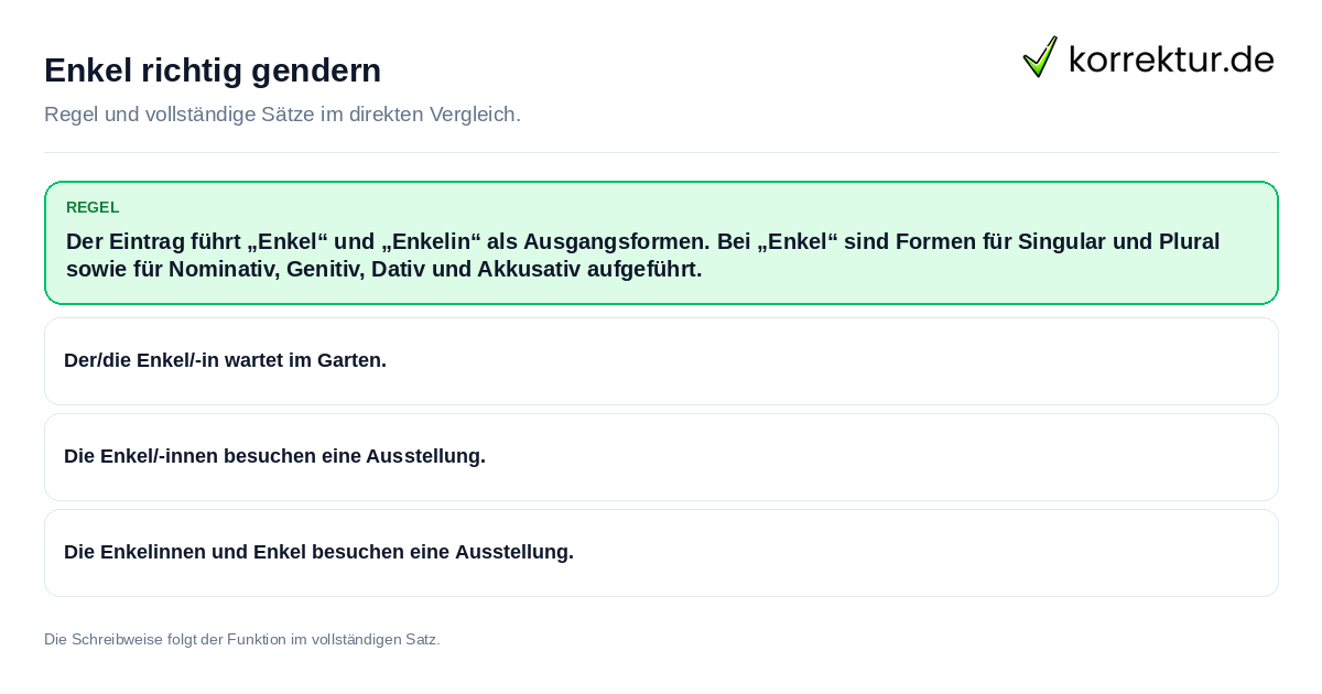 Enkel richtig gendern Konkrete Regel und vollständige Beispielsätze zu Enkel richtig gendern