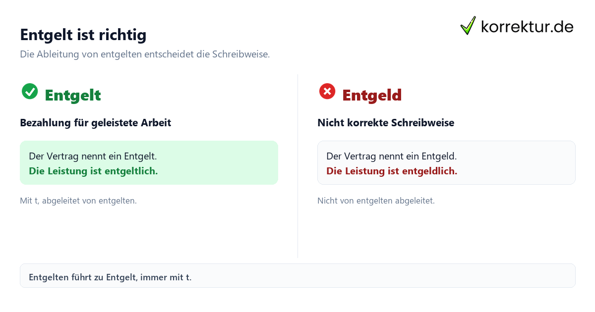 Entgelt ist richtig Entgelt oder Entgeld: Was ist richtig? Vergleich der Schreibweisen
