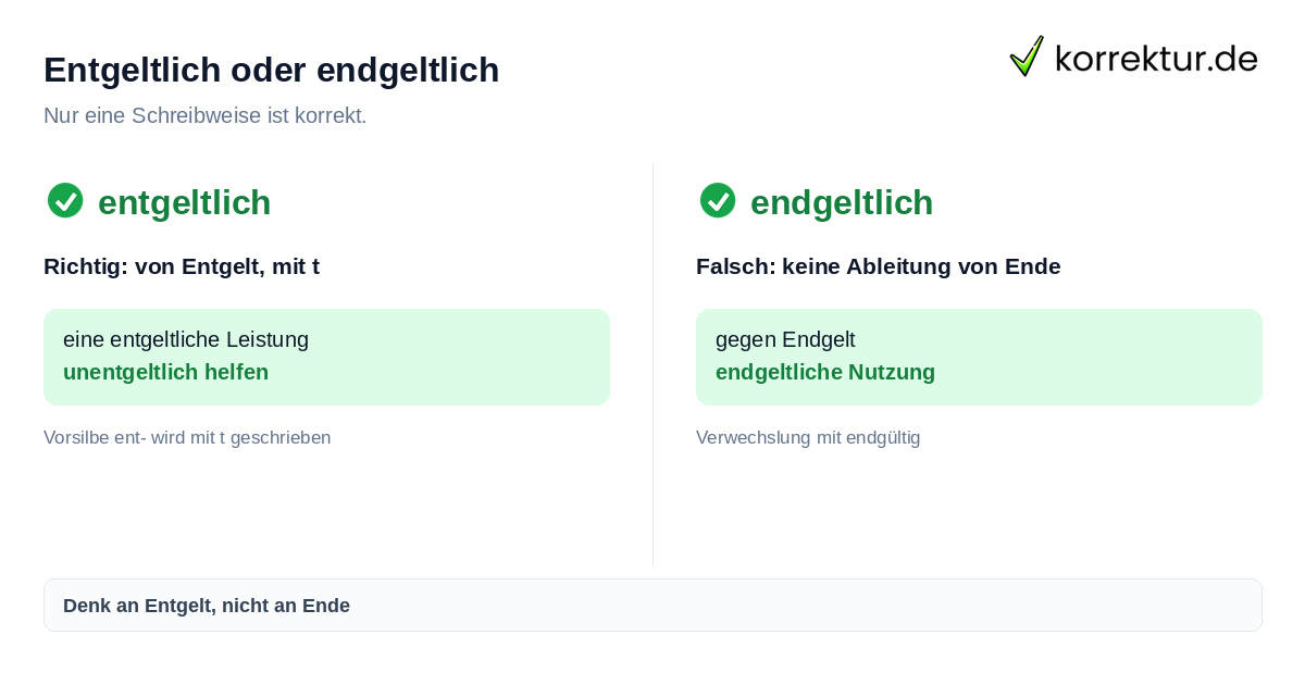 Entgeltlich oder endgeltlich: Rechtschreibung im Vergleich