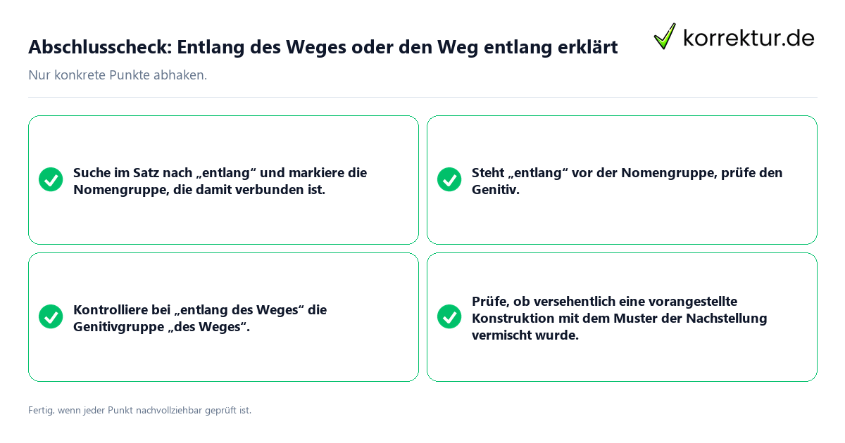 Konkreter Abschlusscheck zu Entlang des Weges oder den Weg entlang erklärt