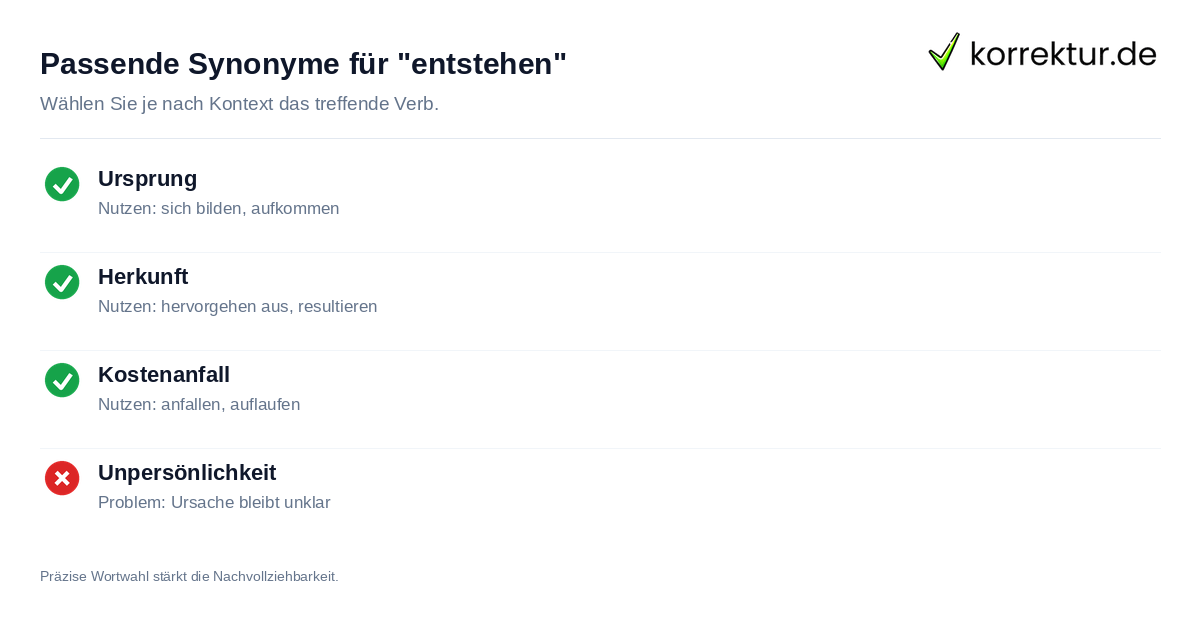 Synonyme für entstehend mit Statusbewertung