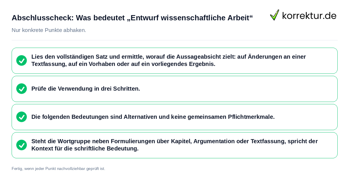 Abschlusscheck: Was bedeutet „Entwurf wissenschaftliche Arbeit“ Konkreter Abschlusscheck zu Was bedeutet „Entwurf wissenschaftliche Arbeit“