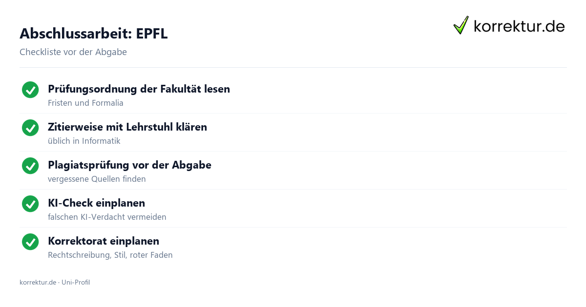 Abschlussarbeit an der EPFL Lausanne: Checkliste zu Fristen, Formalia und Plagiatsprüfung