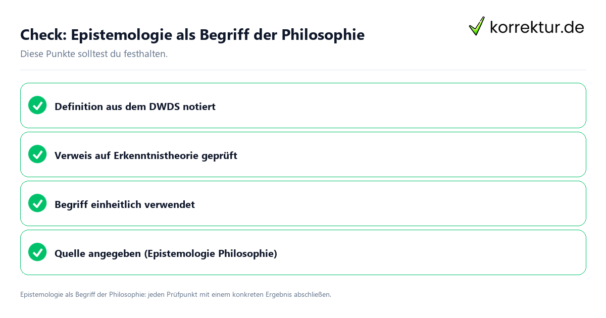 Epistemologie als Begriff der Philosophie mit einer themenspezifischen Checkliste
