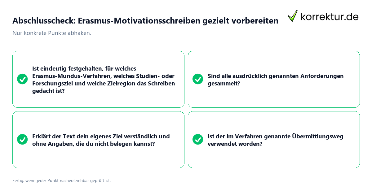 Konkreter Abschlusscheck zu Erasmus-Motivationsschreiben gezielt vorbereiten