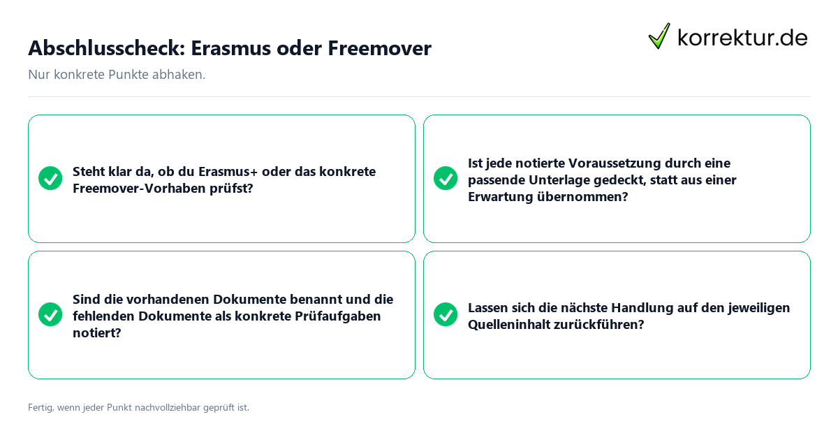Abschlusscheck: Erasmus oder Freemover Konkreter Abschlusscheck zu Erasmus oder Freemover