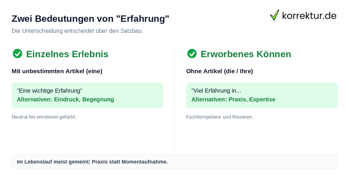 Synonym für Erfahrung: Unterschied zwischen Erlebnis und Können bei korrektur.de
