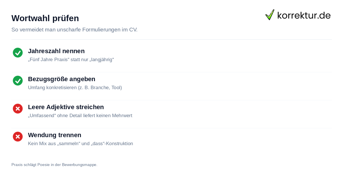 Checkliste für korrekten Gebrauch des Begriffs Erfahrung in Bewerbungen