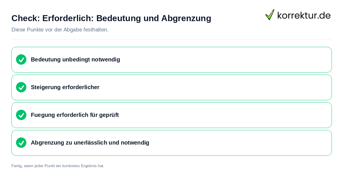 Erforderlich: Bedeutung und Abgrenzung: Prüfliste mit vier Punkten