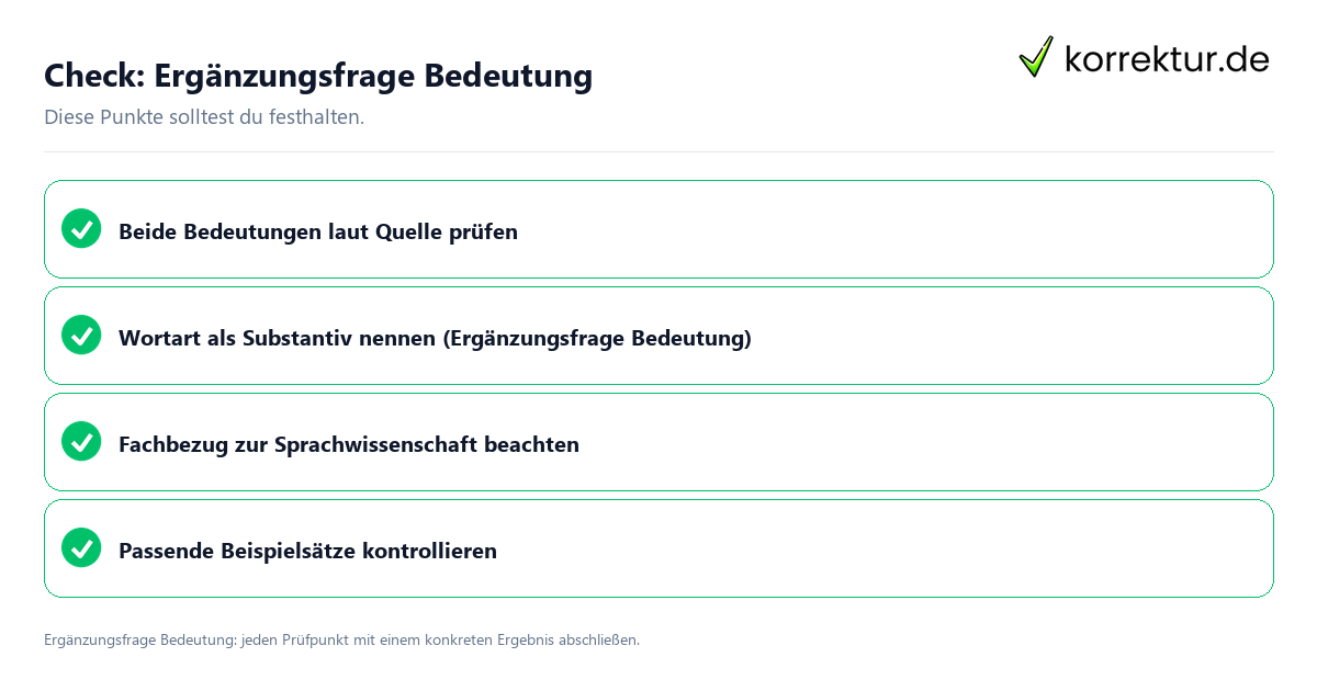 Check: Ergänzungsfrage Bedeutung Ergänzungsfrage Bedeutung mit einer themenspezifischen Checkliste