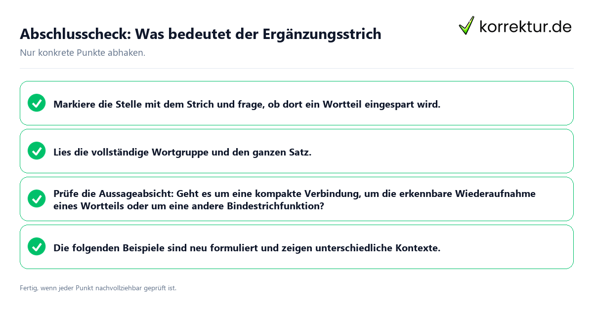 Konkreter Abschlusscheck zu Was bedeutet der Ergänzungsstrich