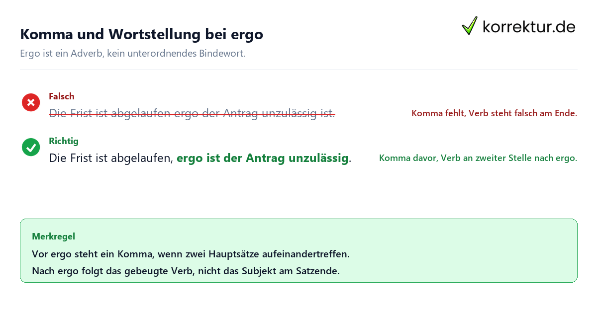 Ergo Bedeutung: Wortstellung und Komma vor ergo richtig setzen
