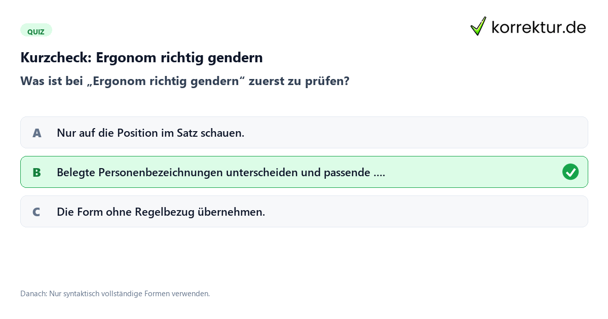 Ergonom richtig gendern mit einem Kurzquiz zum sinnvollen nächsten Schritt
