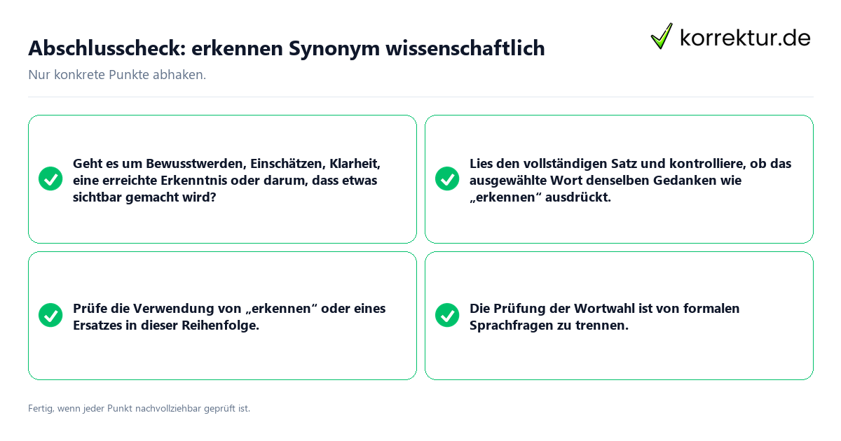 Konkreter Abschlusscheck zu erkennen Synonym wissenschaftlich