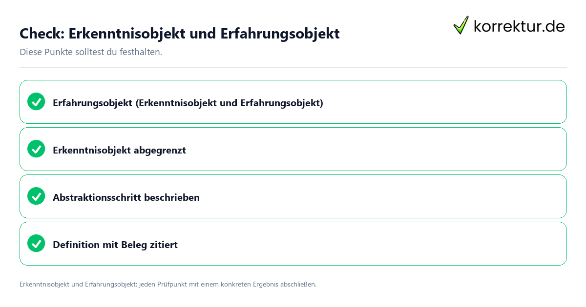 Erkenntnisobjekt und Erfahrungsobjekt mit einer themenspezifischen Checkliste