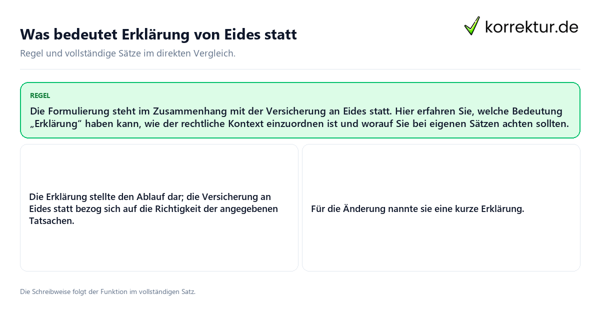 Was bedeutet Erklärung von Eides statt Konkrete Regel und vollständige Beispielsätze zu Was bedeutet Erklärung von Eides statt