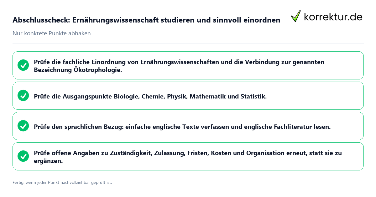 Konkreter Abschlusscheck zu Ernährungswissenschaft studieren und sinnvoll einordnen
