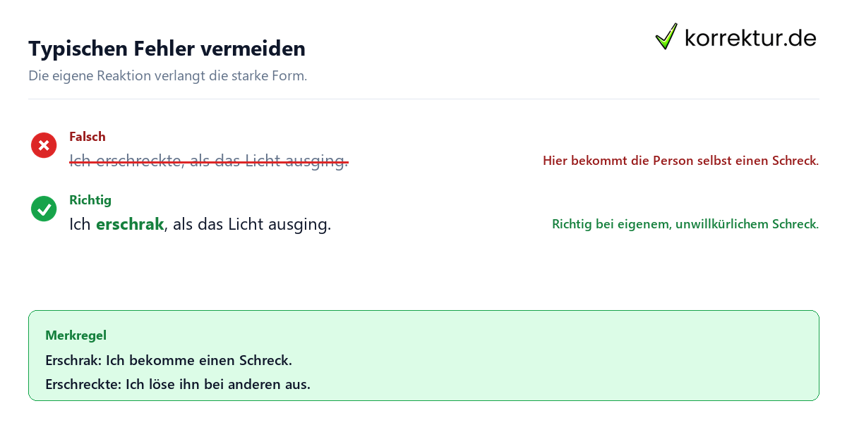 Erschrak oder erschreckte richtig verwenden, Satzkorrektur