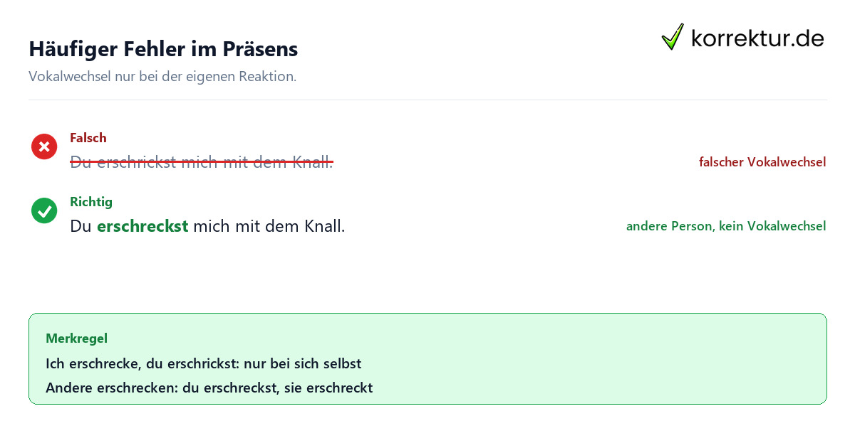 Typischer Fehler bei erschreckt oder erschrocken mit Korrektur und Merkregel