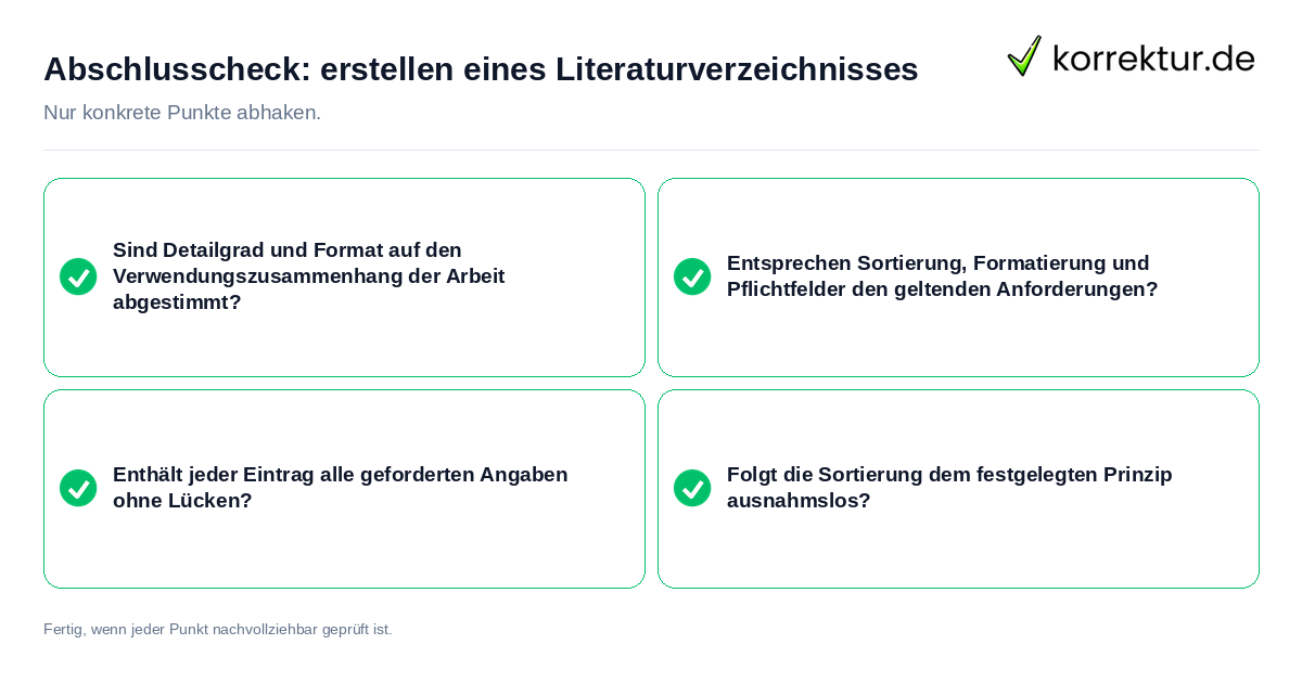 Abschlusscheck: erstellen eines Literaturverzeichnisses Konkreter Abschlusscheck zu erstellen eines Literaturverzeichnisses
