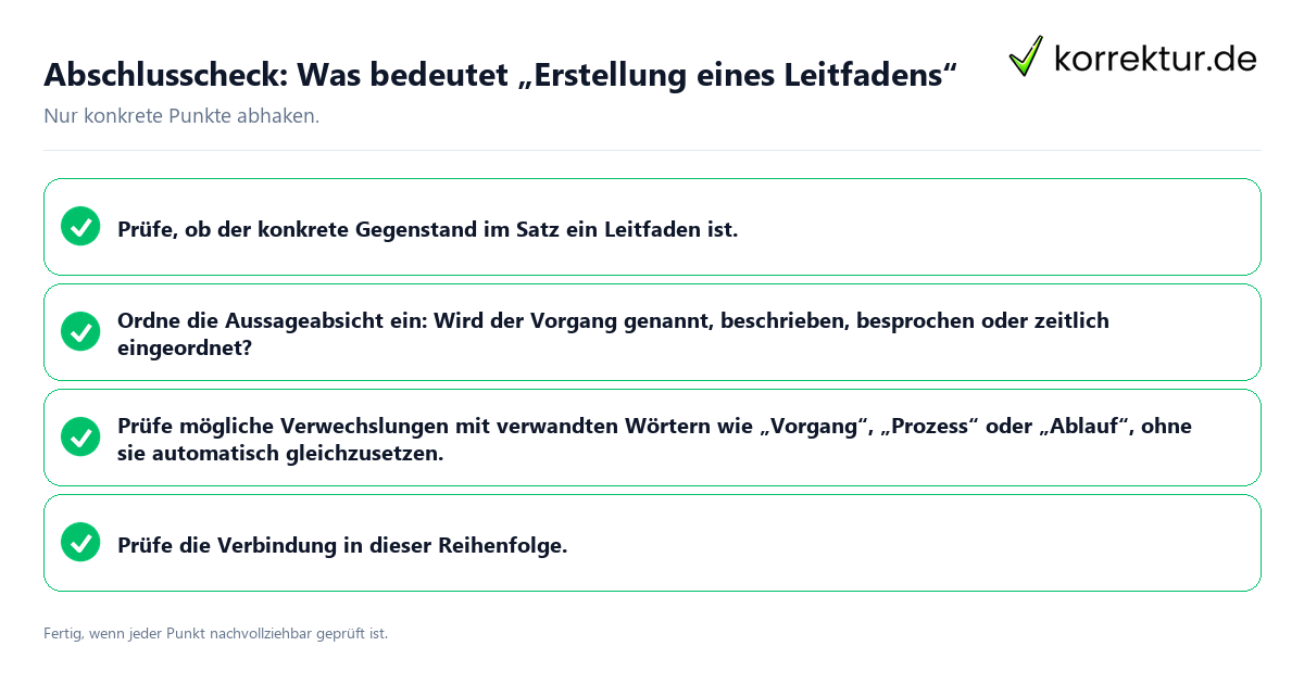 Konkreter Abschlusscheck zu Was bedeutet „Erstellung eines Leitfadens“